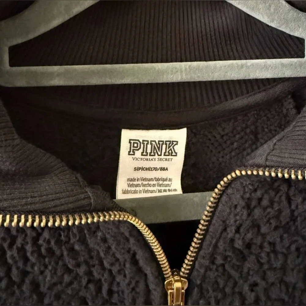 PINK Victoria's Secret Black Sherpa Half Zip-Up in Black - Picture 3 of 3